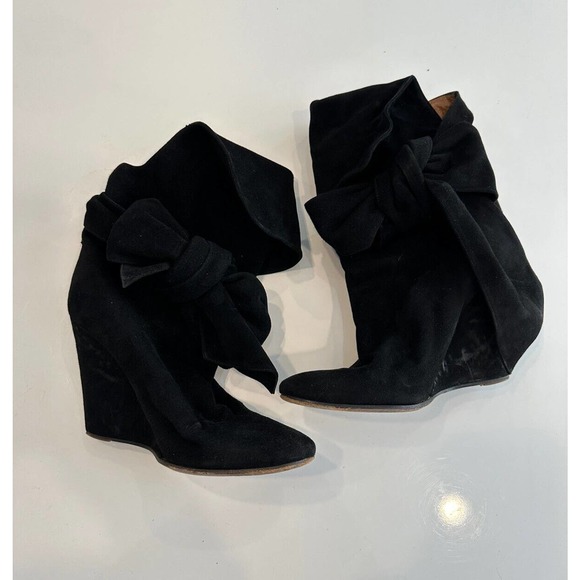 Chloè Black Suede Wrap Bow Booties Wedge Boots size 38 US 7.5 - Picture 4 of 11